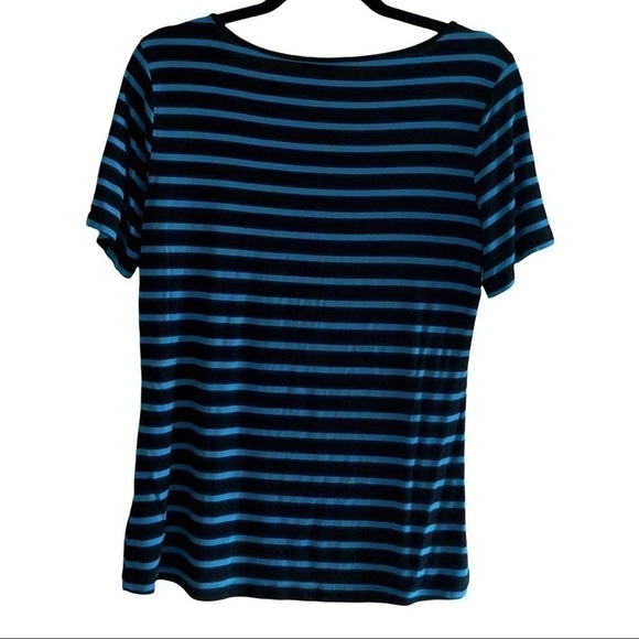 Cable & Gauge T-Shirt with Button Sleeves Blue Black Stripes Size M - Picture 3 of 7